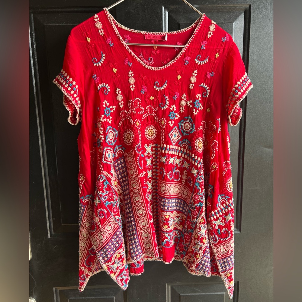Johnny Was | Embroidered Red Top | Size XS
